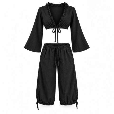 Set lino Carry ( capri y blusa) negro
