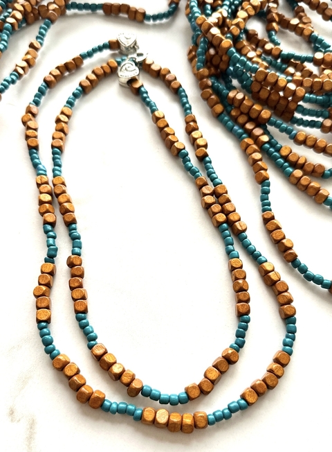 COLLAR FOLKI DOBLE - PETROLEO & CARAMELO - comprar online