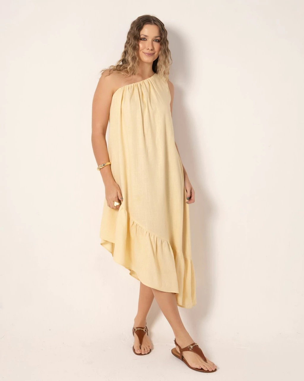 Vestido assimétrico Raízes - amarelo