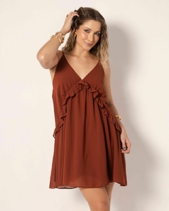 Vestido babados Florescer - marrom - comprar online