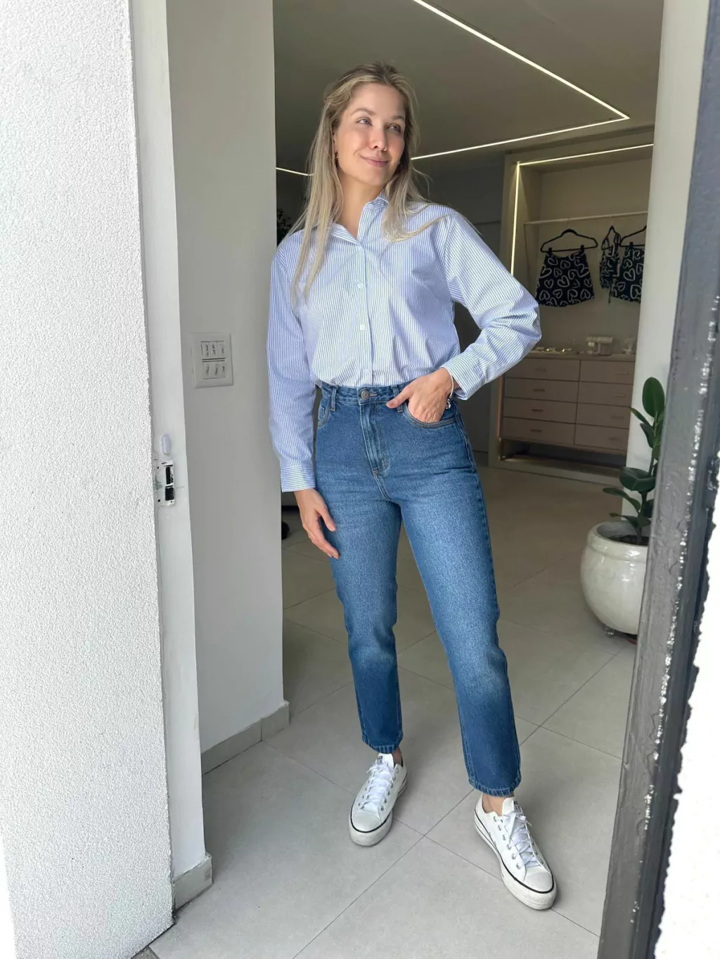 Calça mom jeans flora