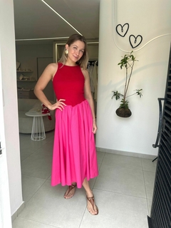 Vestido Martina - rosa com vermelho