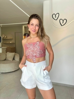 Top flor bordado - rosa - comprar online