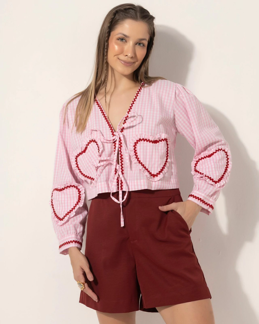 Cropped laço coração- Rosa