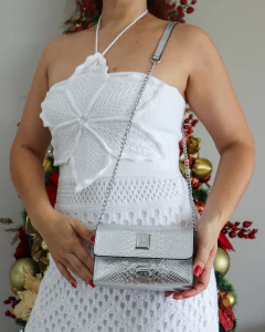 Bolsa Flap com Alça de Corrente Croco Prata 10032.3 na internet