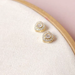 Brinco coração com zirconias dourado 6mm Cód: B122 - comprar online