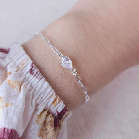 Pulseira gota cristal prata leve Cód: P114 - comprar online