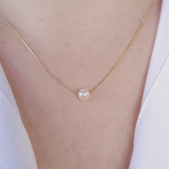 Colar pérola dourada 6 mm banho ouro hipoalergênico Cód: C130 - comprar online