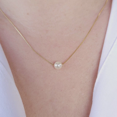 Colar pérola dourada 6 mm banho ouro hipoalergênico Cód: C130 - comprar online