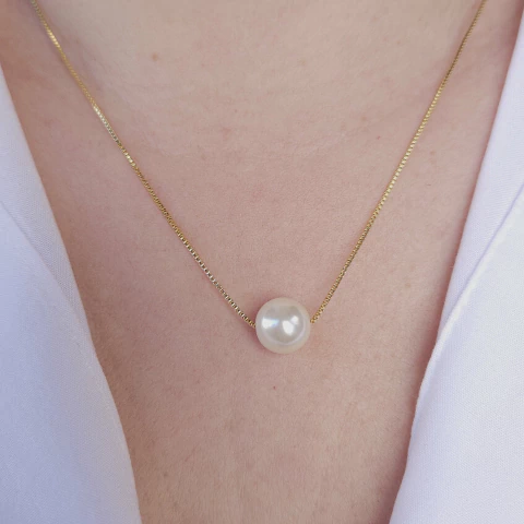Colar pérola dourada 10mm banho ouro hipoalergênico Cód: C149 - comprar online