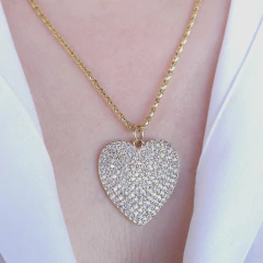 Colar coração cravejado com zircônia cristal banho ouro hipoalergênico Cód: C124 - comprar online