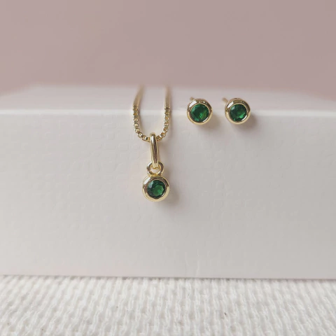 Conjunto circulo zircônia verde banho ouro Cód: J102 - comprar online