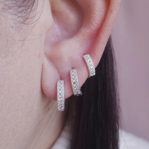 Kit trio de argolas zirconias prata leve Cód: K127 - comprar online