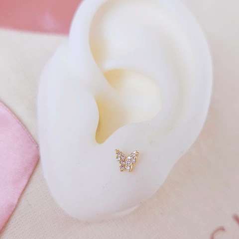 Brinco borboleta cravejada com zircônias cristal tarraxa baby Cód: I115 - comprar online