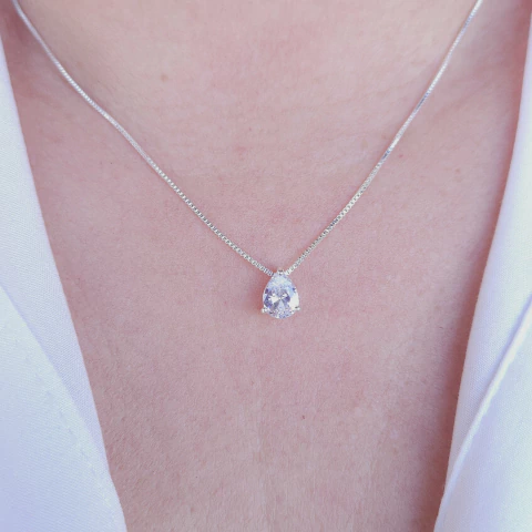 Colar gota 6mm zircônia cristal prata leve Cód: C140 - comprar online