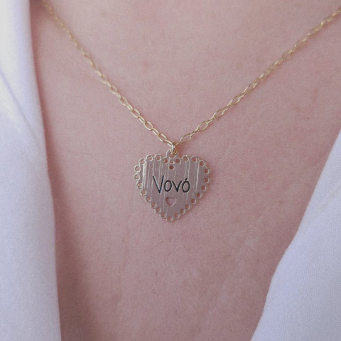 Colar coração vovó banho ouro hipoalergênico Cód: C150 - comprar online