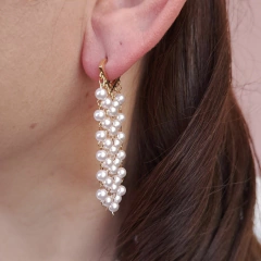 Brinco argola cascata pérola dourado Cód: A104