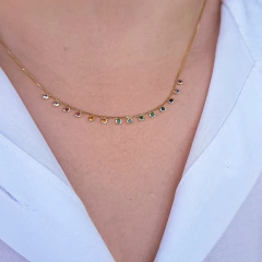 Colar delicado zircônia colorida banho ouro hipoalergênico Cód: C103