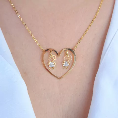 Colar filhos duas meninas coração vazado dourado Cód: P980