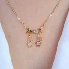 Colar filhos duas meninas amor dourado Cód: P976