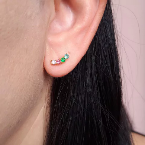 Brinco mini ear cuff colorido banho ouro Cód: B140