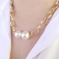 Colar pérolas elos banho ouro hipoalergênico Cód:C107 na internet