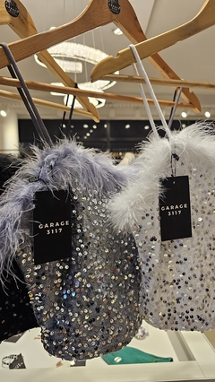 Top Taylor shiffon, paillette y plumas importado en internet
