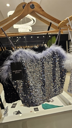 Top Taylor shiffon, paillette y plumas importado - tienda online