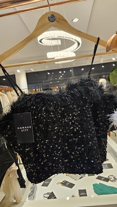 Top Taylor shiffon, paillette y plumas importado