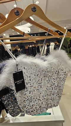 Top Taylor shiffon, paillette y plumas importado - tienda online