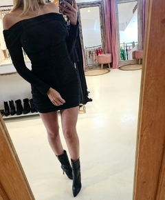 Vestido Galaxia glitter drapeado cuello volcado manga larga en internet