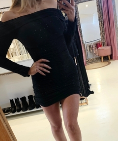 Vestido Galaxia glitter drapeado cuello volcado manga larga - comprar online