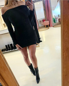 Vestido Galaxia glitter drapeado cuello volcado manga larga