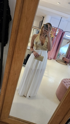 Vestido Aura gasa escote americano busto de paillette - comprar online
