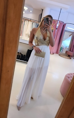 Vestido Aura gasa escote americano busto de paillette en internet