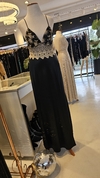 Vestido Amelier bustier bordado y guipure largo falda de satén
