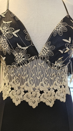 Vestido Amelier bustier bordado y guipure largo falda de satén - comprar online