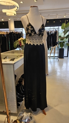 Vestido Amelier bustier bordado y guipure largo falda de satén - tienda online
