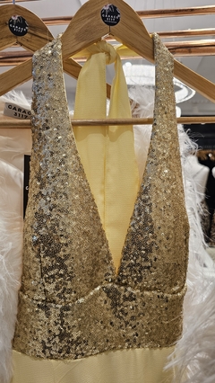 Vestido Aura gasa escote americano busto de paillette