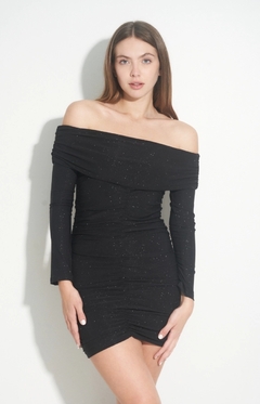 Vestido Galaxia glitter drapeado cuello volcado manga larga - tienda online