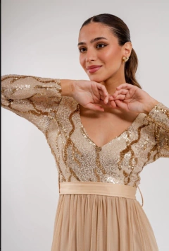 Vestido Abril manga 3/4 lentejuela y falda de tull con lazo - GARAGE 3117