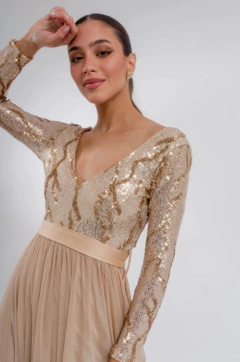 Vestido Abril manga 3/4 lentejuela y falda de tull con lazo - tienda online