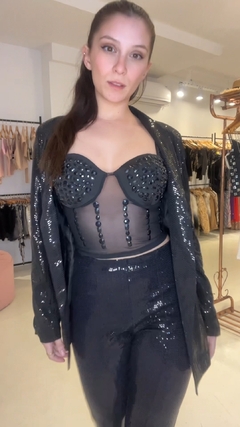 Imagen de Pantalon Palazzo Gala simil paillette con tajo adelante