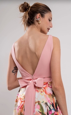 Vestido Floria Crep sastrero con falda de satén y lazo - GARAGE 3117