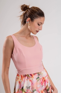 Vestido Floria Crep sastrero con falda de satén y lazo