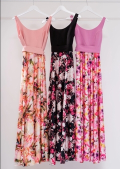 Vestido Floria Crep sastrero con falda de satén y lazo - tienda online