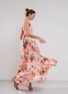 Imagen de Vestido Floria Crep sastrero con falda de satén y lazo