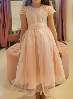 Vestido Sara encaje, falda de organza y lazo