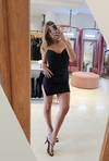 Vestido Nora escote buche bretel strass y bordadocon piedras adelante elastizado importado