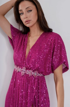 Imagen de Vestido Agape paillette largo con mangas y tajo
